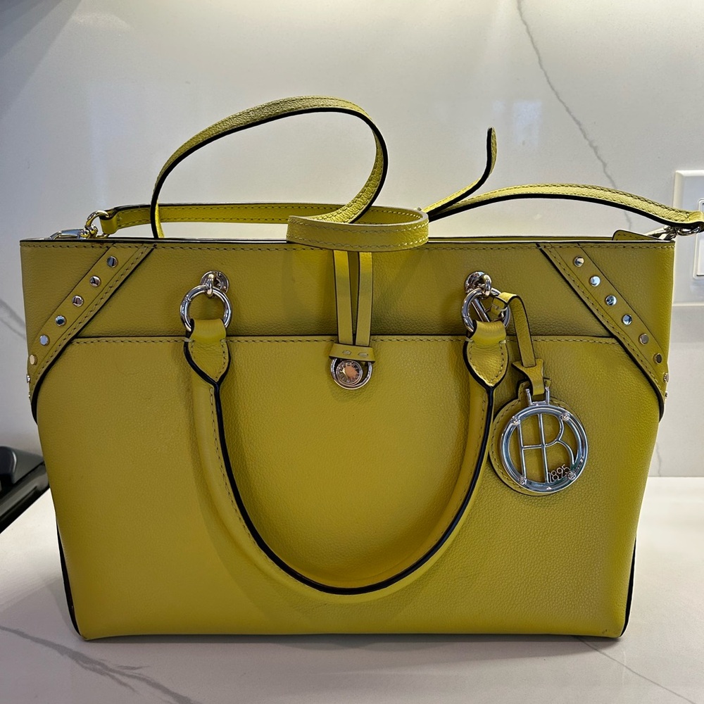 Henri Bendel Yellow Satchel with Silver Accents